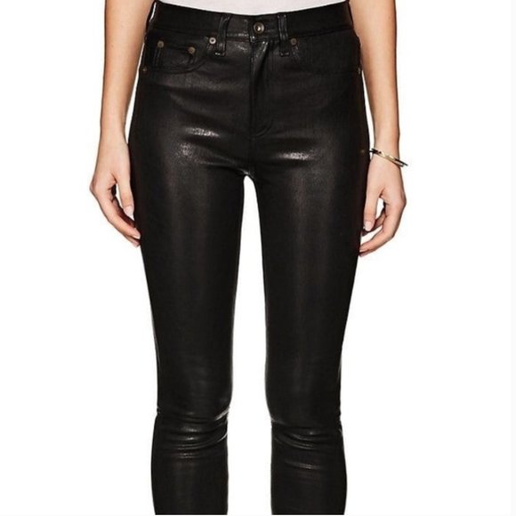 Rag & Bone Black Leather Skinny Pants Size 24 - Picture 1 of 5